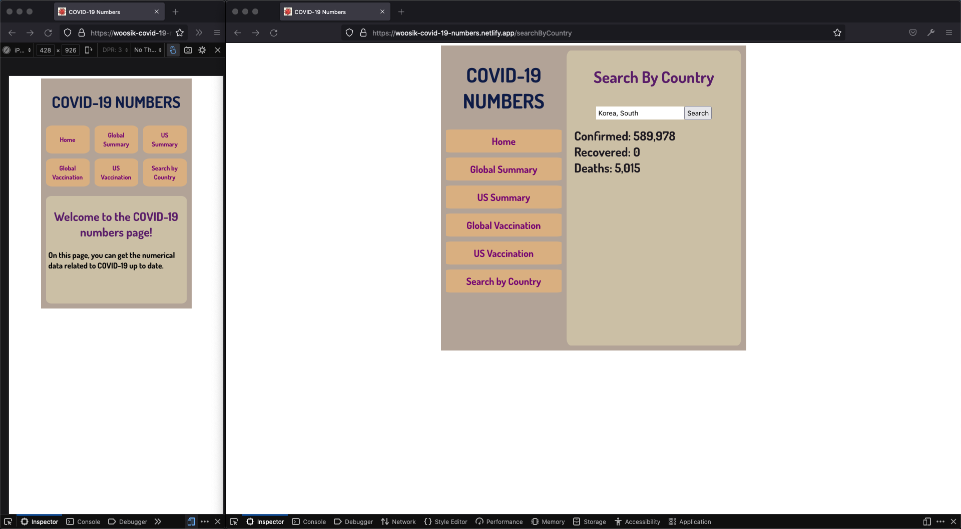 Covid-19 Numbers App Screenshot