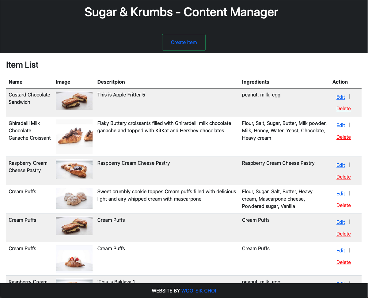 Sugar & Krumbs Admin Panel Screenshot