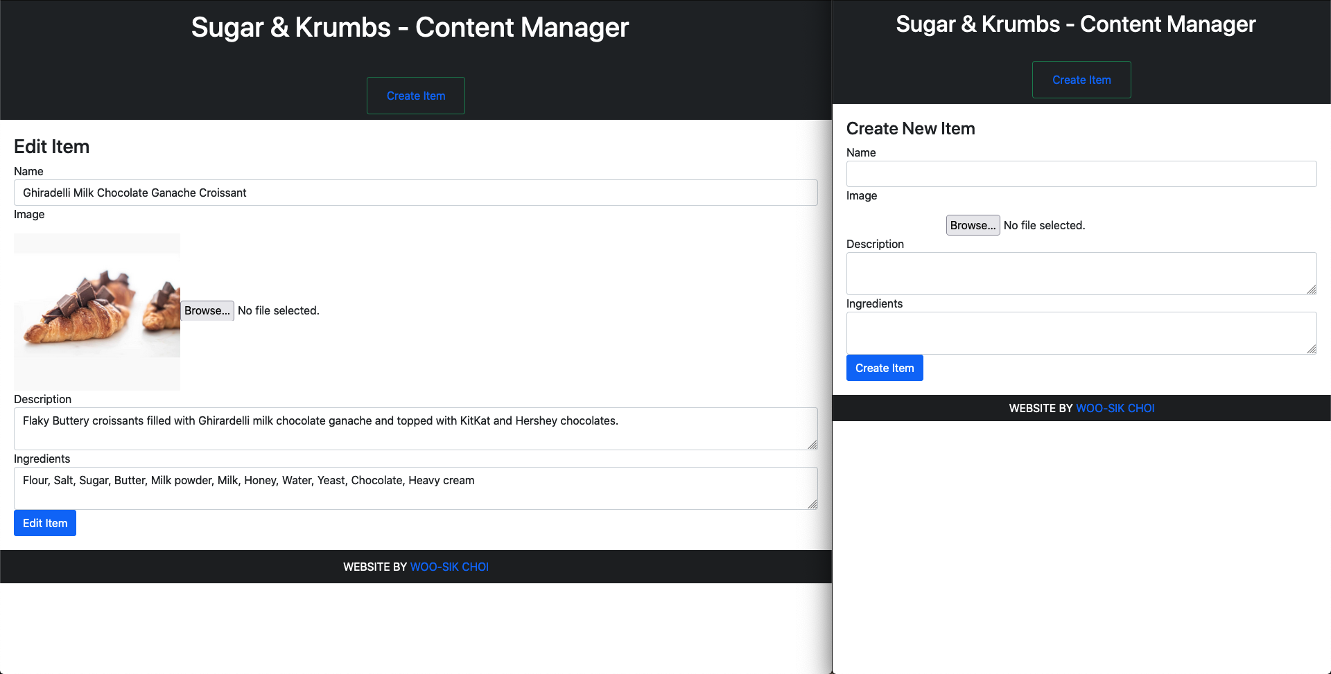Sugar & Krumbs Admin Panel Screenshot